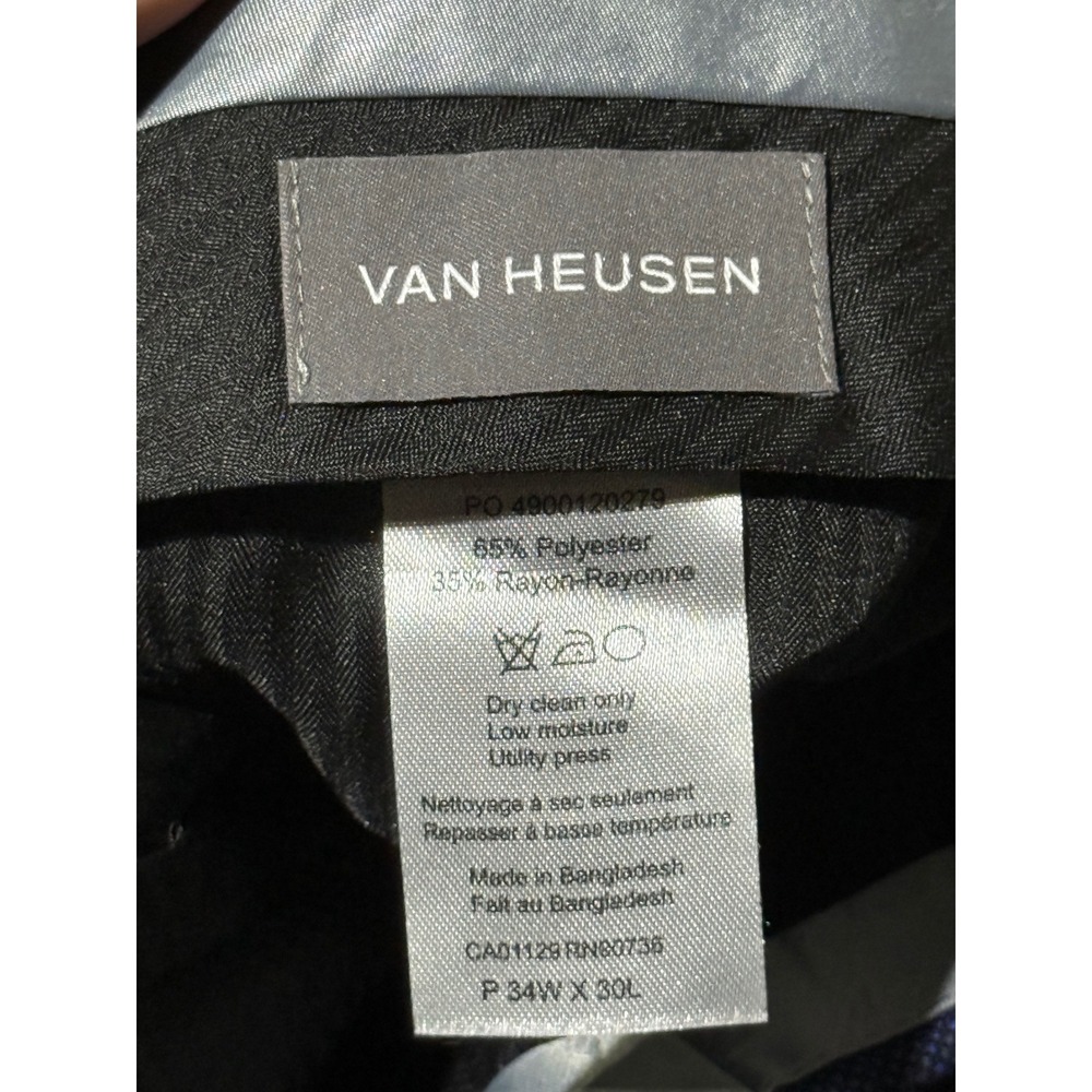 Van Heusen Mens Dress Pants 34x30 Navy Blue Pleated Polyester/Rayon Blend Slacks - Picture 6 of 8